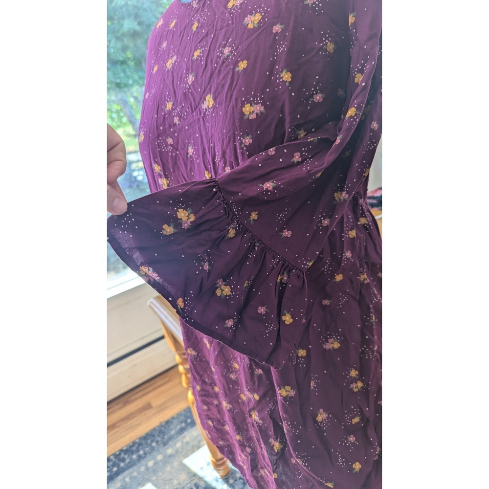 Old Navy Womens Purple Floral Ruffle Sleeve Shift Dress Large Plum Boho Tunic - Picture 9 of 9